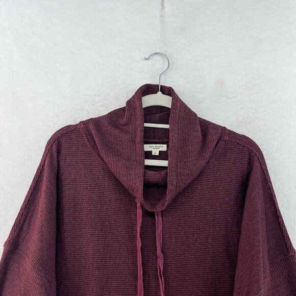 Max Studio Sweater Womens L Maroon Black Stripe Cowl Long Sleeve Pullover Preppy - Picture 6 of 12